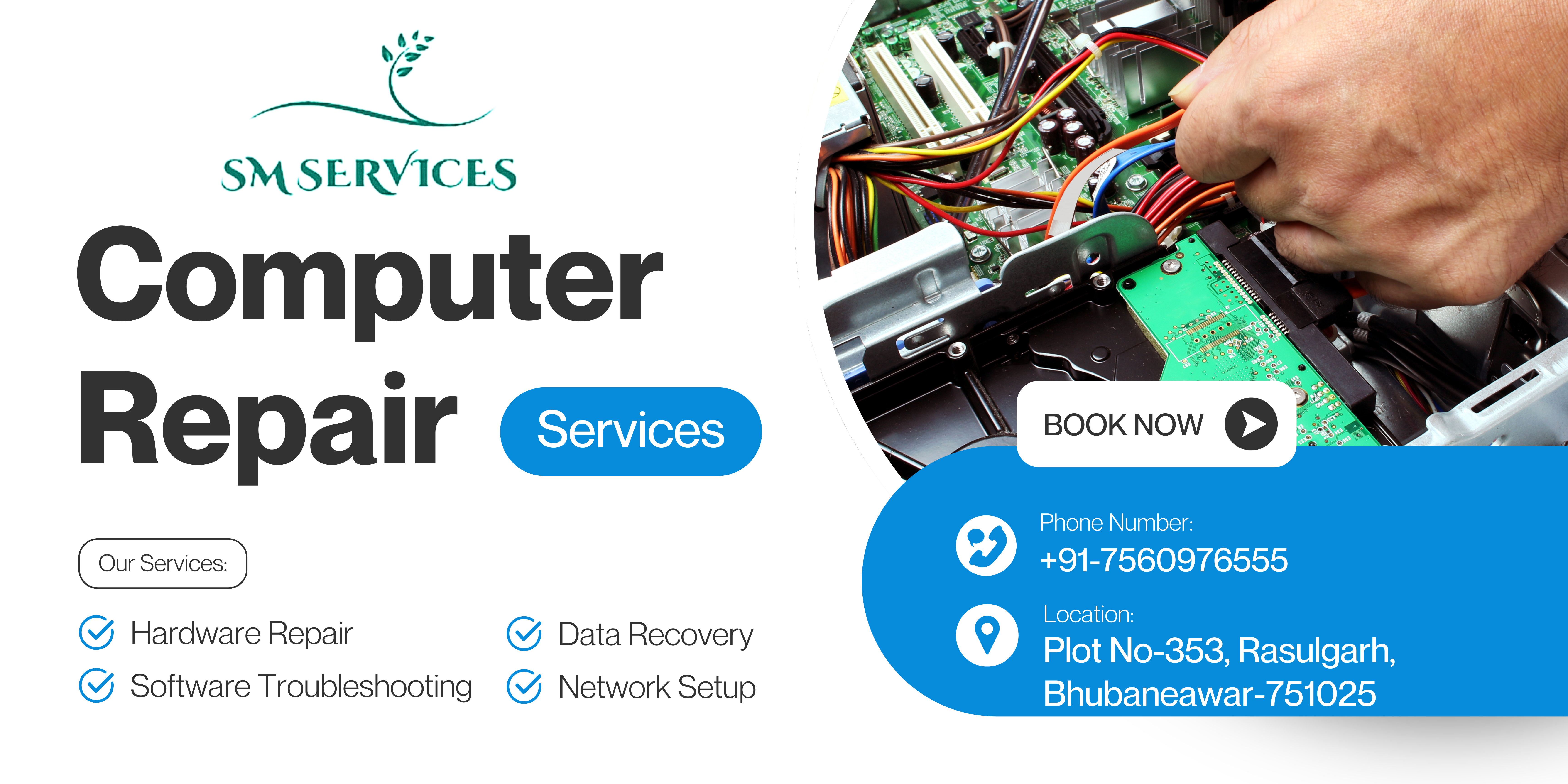 White Blue Modern Computer Repair Services Banner